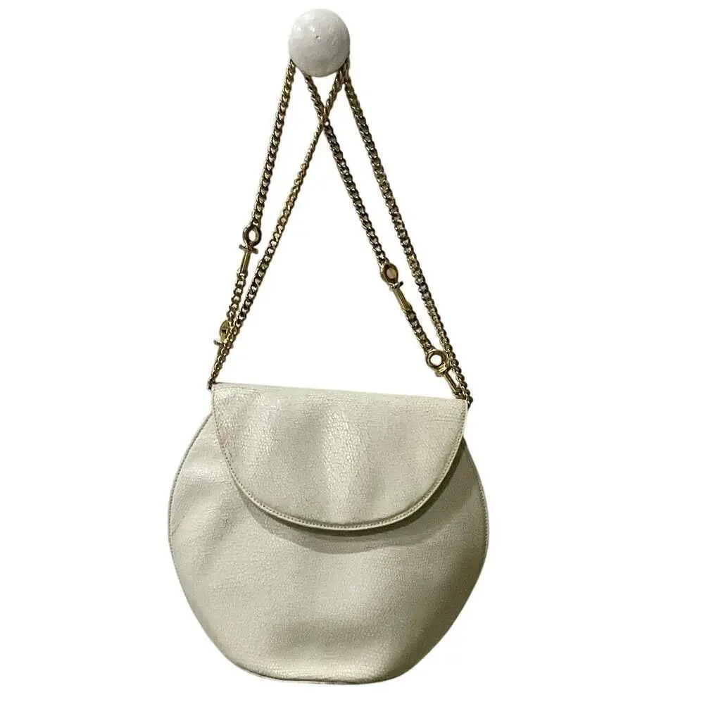 RODO ITALY IVORY LIZARD PURSE CROSSBODY 60’s 70’s VINTAGE GOLD TONE STRAP ICONIC